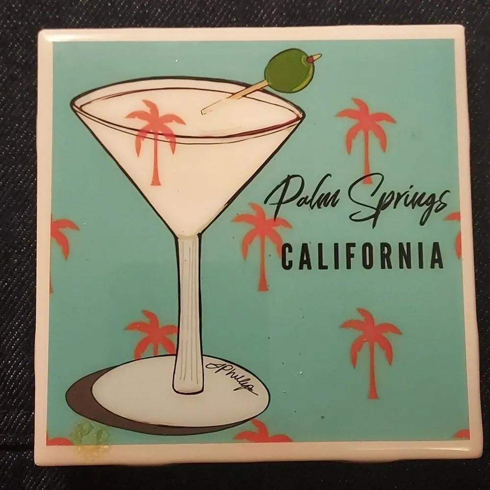 Mid Century Palm Springs Martini Coasters Retro Cocktail Bar Decor Set Ceramic